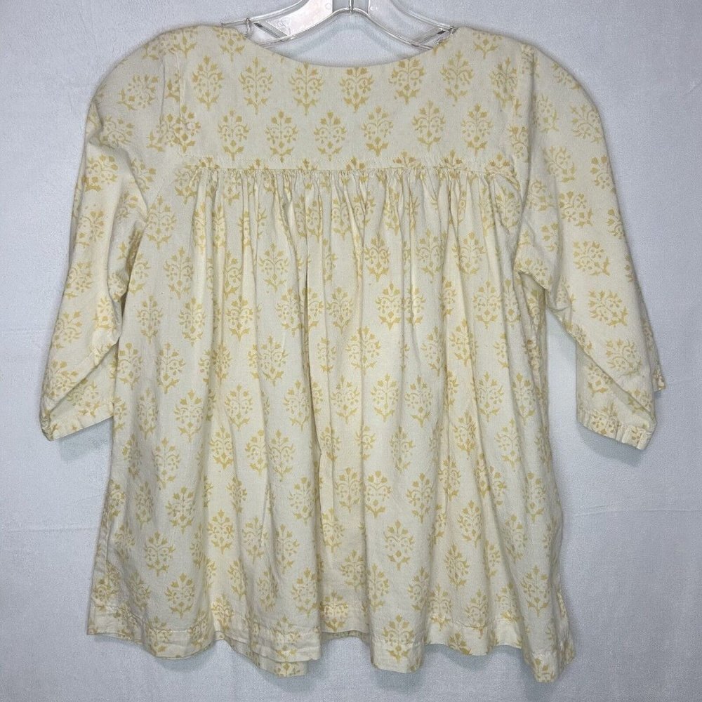 Hannah Kate Girls Babydoll Top Cream Yellow Button Back Pleated 3/4 Sleeve 14